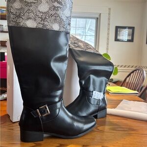 JustFab Black Over the Knee Boots with Snakeskin Detail